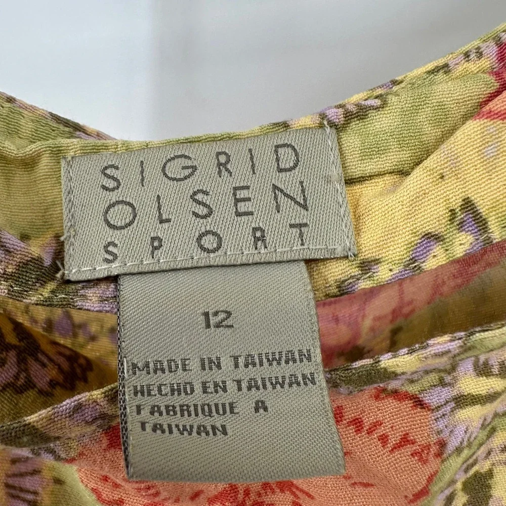 Sigrid Olsen Womens Y2K Boho Floral Maxi Dress Size 12 Cottagecore Botanical Vtg